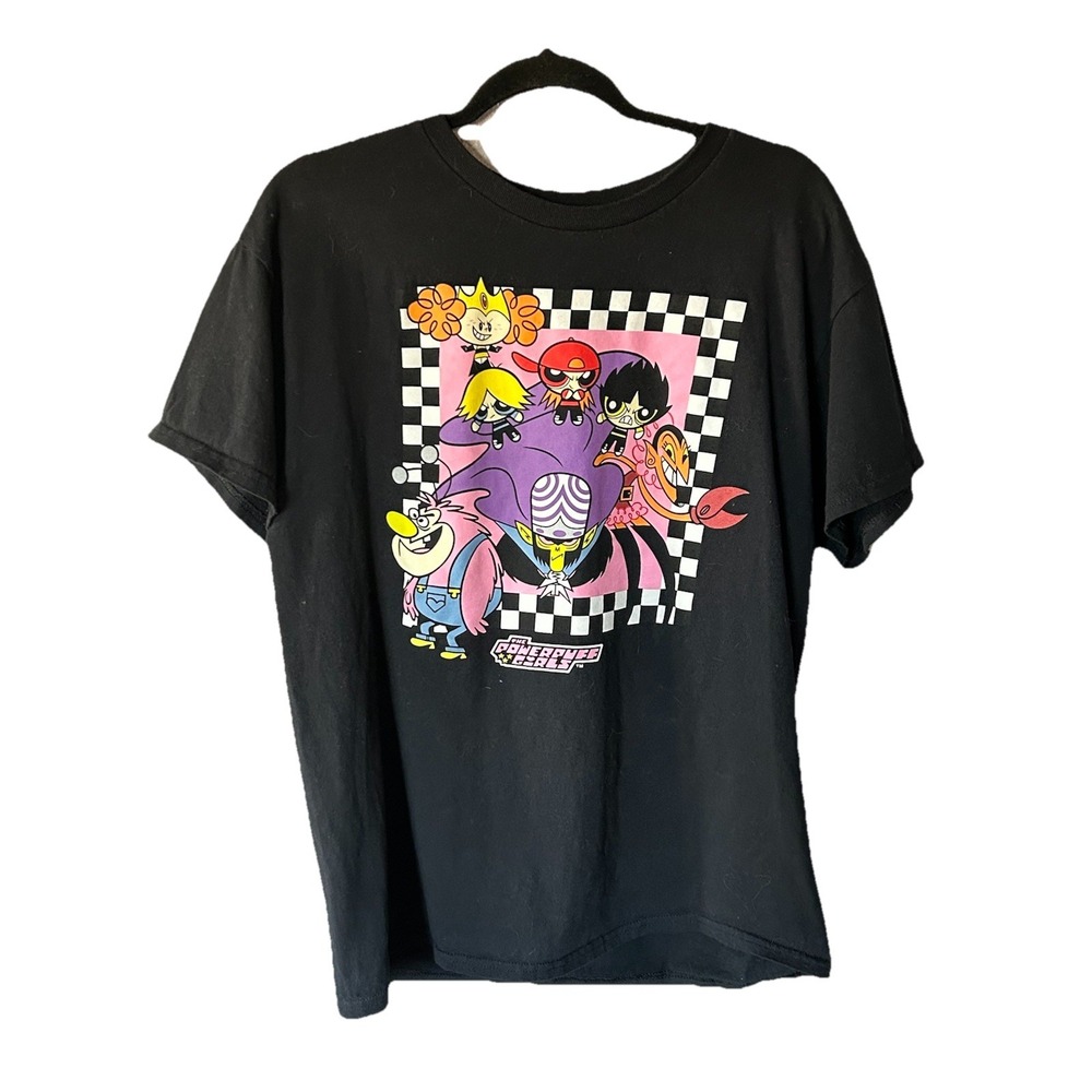 Powerpuff Girls And Villains Graphic T-shirt Women L Black Short Sleeve Anime